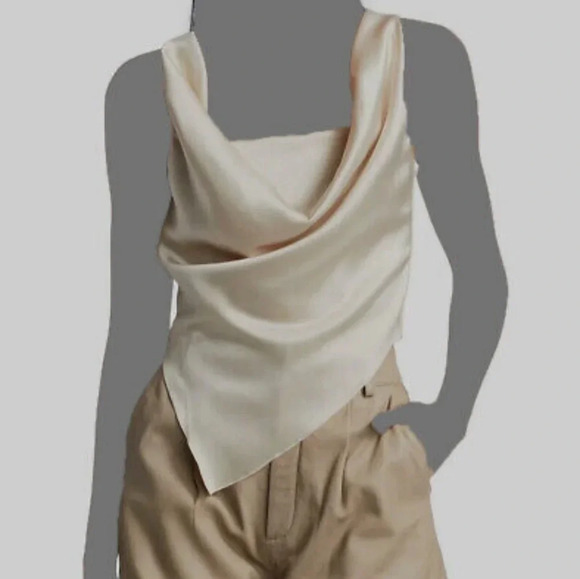Rachel Zoe Tops - Rachel Zoe Satin Crop Top Off  White Cream Sleeveless Cowl Neck size S